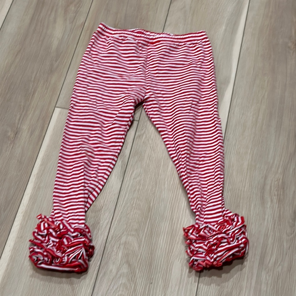 EUC Unknown Boutique Girls Size 8 Red White Stripe Ruffle Leggings